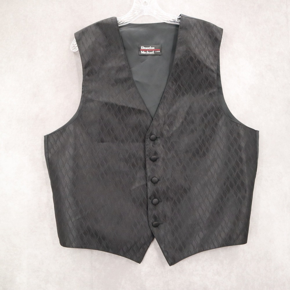 Brandon Michael Black 5 Button Point Waistcoat‎ Tuxedo Formal Suit Vest L 46R